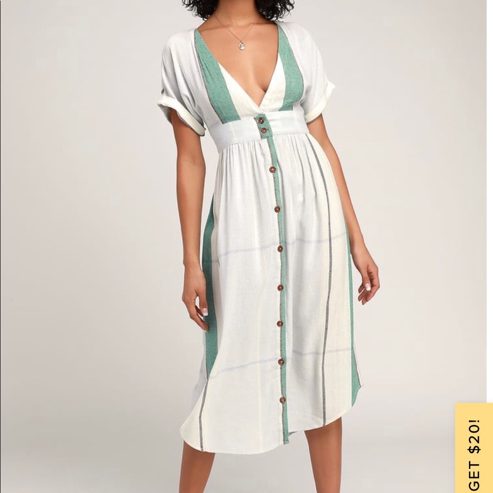 Lulu’s Small O’Neill Reid Light Blue Multi Stripe Button-Up Midi Dress